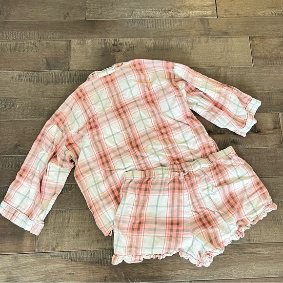 LOFT Sleep Pajamas Set Shorts Top Spring M Orange Pink Women’s Plaid Striped - Picture 6 of 7
